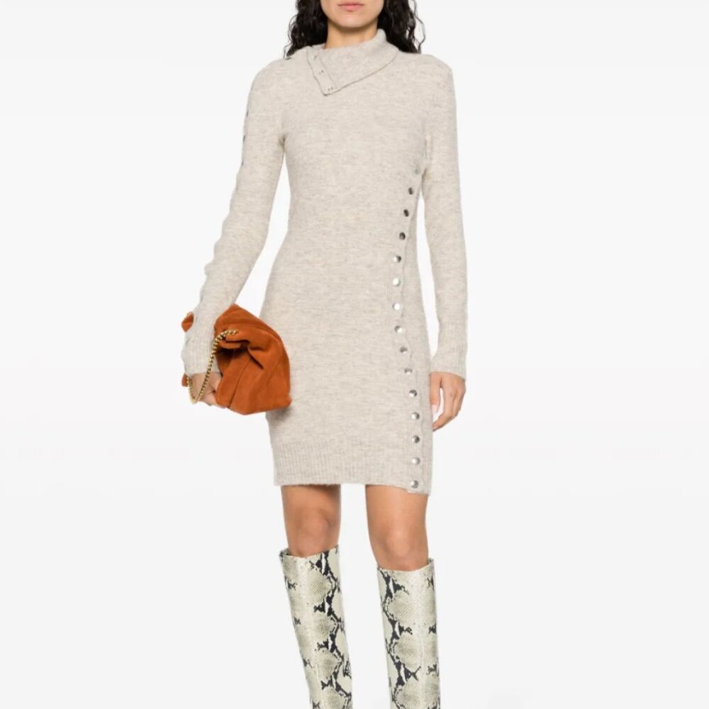 ISABEL MARANT Marina Boiled Knit Mini Dress In Beige, Size EU 34 / US 2